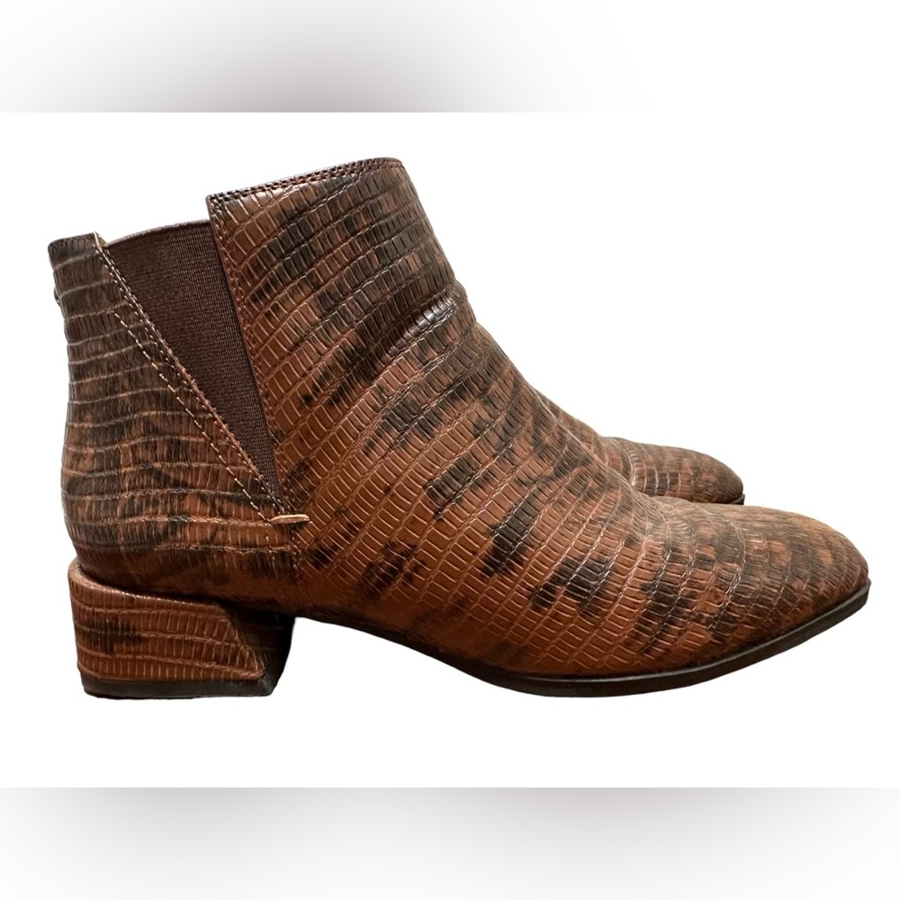 Franco Sarto Nico Embossed Faux Leather Heeled Ankle Boot Brown Women's Size‎ 8